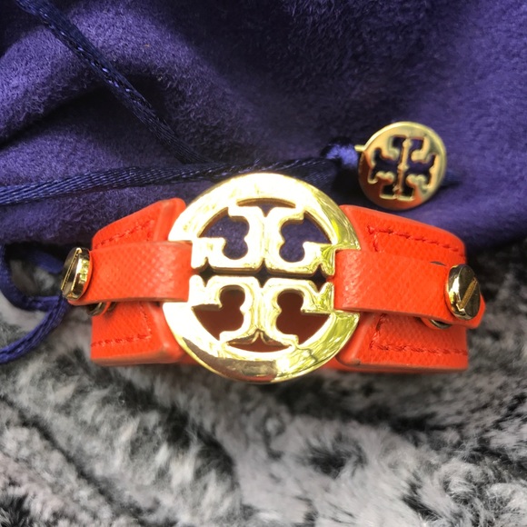 Tory Burch Jewelry - 💛 Tory Burch Leather Blood Orange Cuff Bracelet